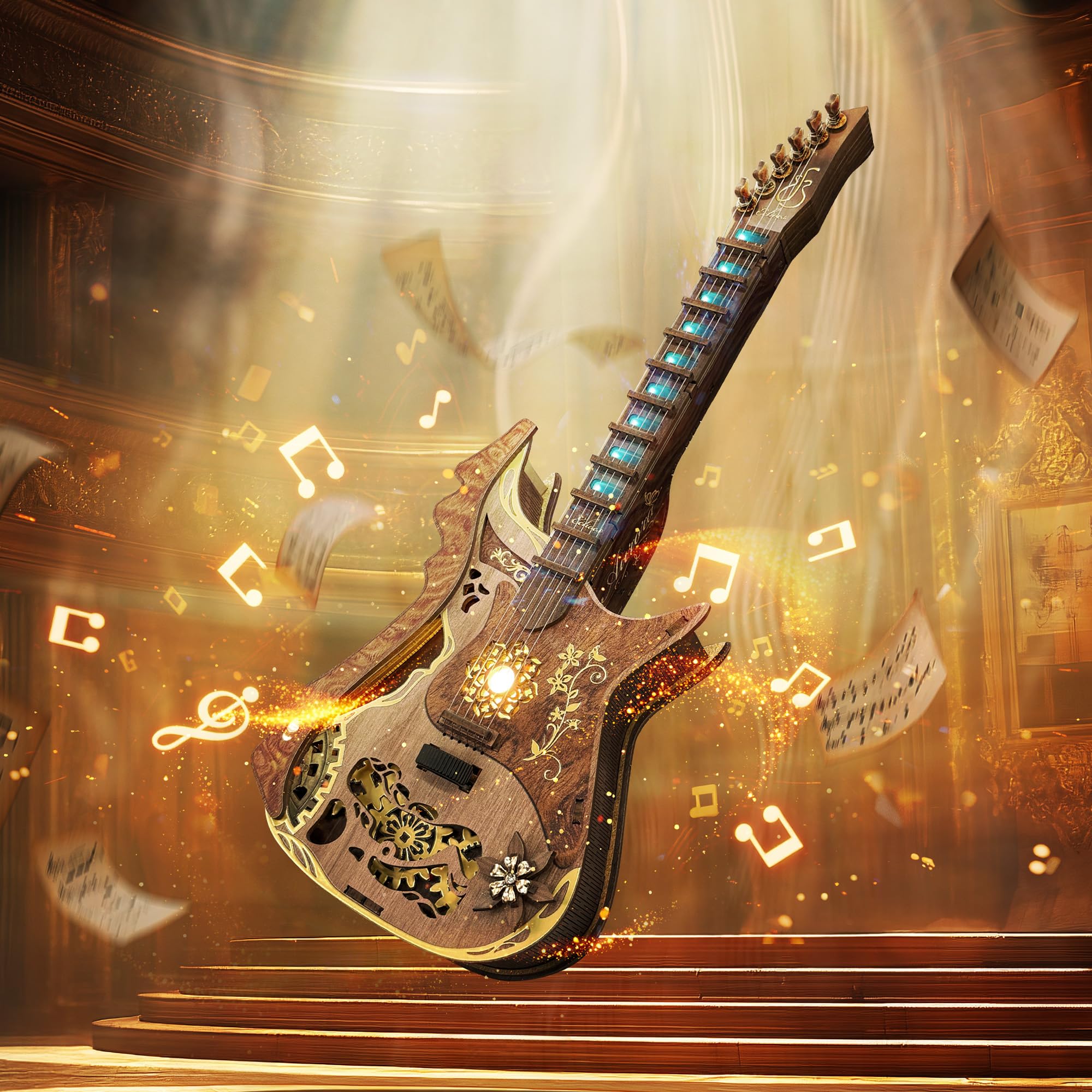 

FUNPOLA 3D Деревянная Игровая Модель Гитары Подвижная Домашняя Сделай Сам Музыкальный Инструмент со Светодиодом Развивающая Игрушка для Детей и Подарок с Инструкциями на Английском языке