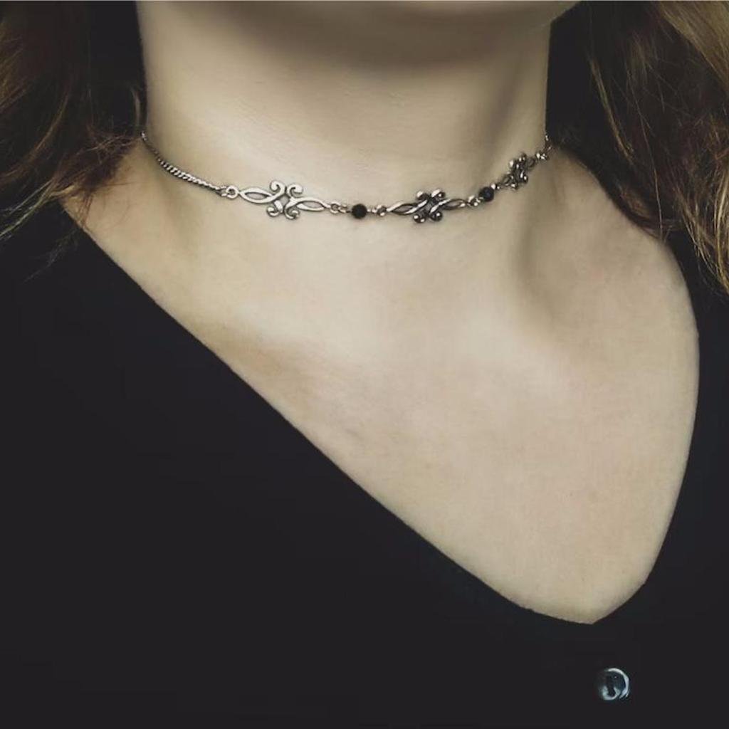 Vintage Animal Pendant Necklace With Black Glass Beads And Cross Chain For Women