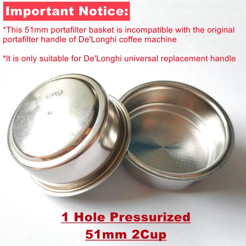 304 Stainless Steel 2Ear 51mm Bottomless Portafilter For Delonghi EC200/EC221/ECO310/ECO311 Delonghi Coffee Machine Filter