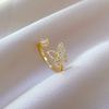 Real Gold Empty Butterfly Full Diamond Ring Opening Adjustable Simple Jewelry Japanese Ring Couple Ring