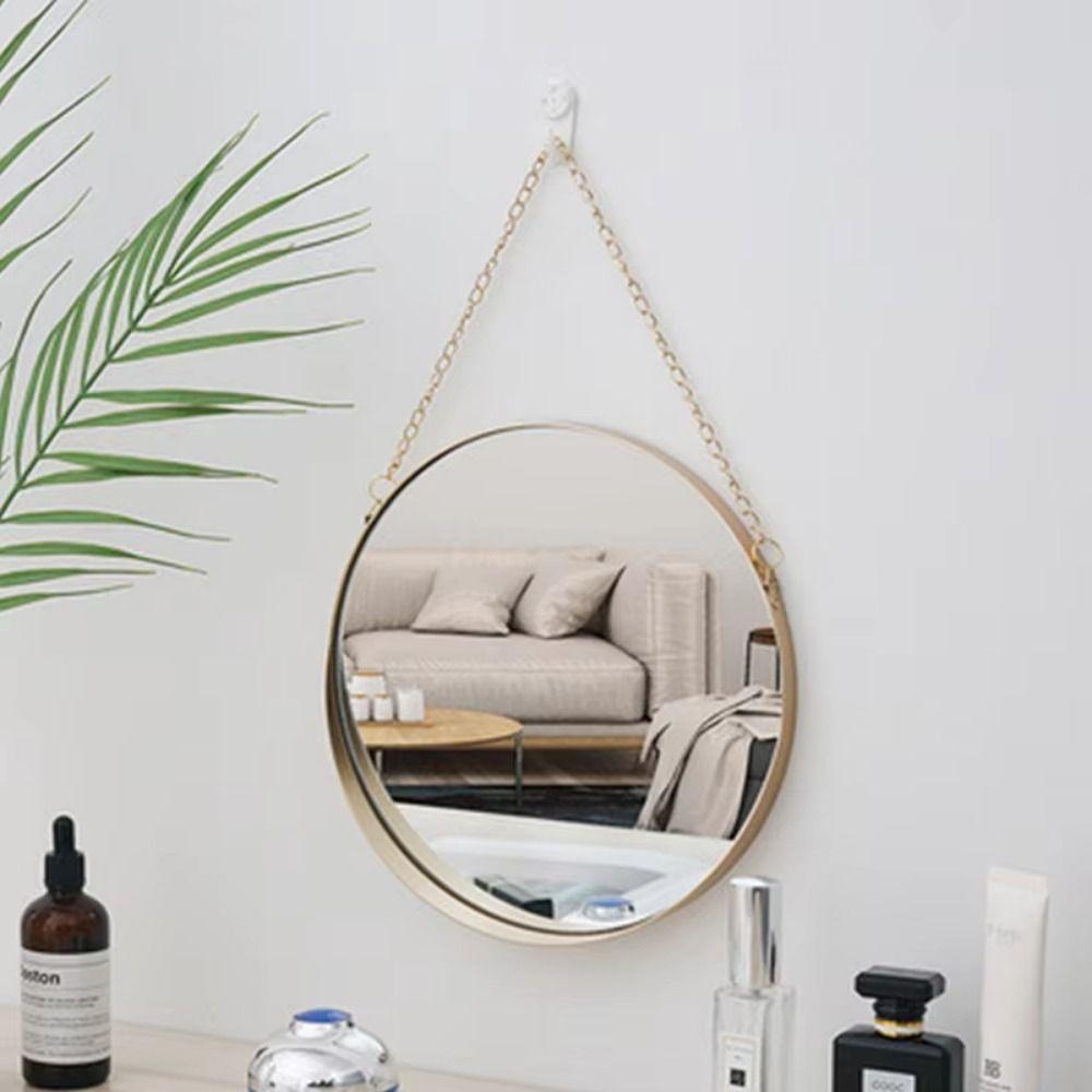 Wrought Iron Nordic Decorative Mirror Round/Hexagonal/Rectangle Wall Hanging Mirror  Bathroom