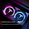 2Pcs 7 Colors Car LED Luminous Water Cup Pads Auto Coaster Mats for Model Y Model 3 Model S Model X Auto Accessories