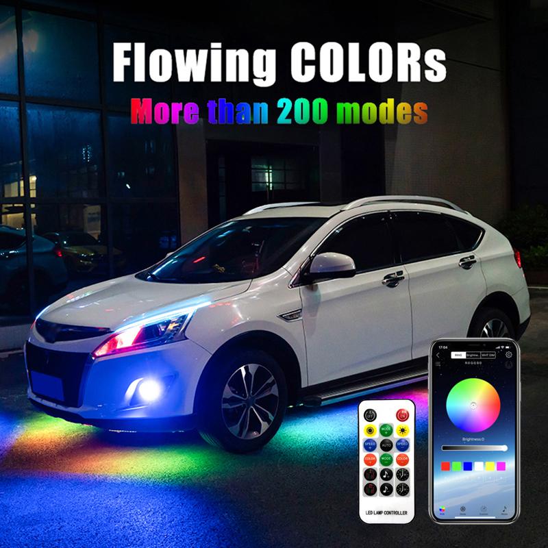 RGB Exterior Car LED Strip APP Remote Control LED Strip Under Car Tube Underglow Underbody System Neon Light 90x2-150x2
