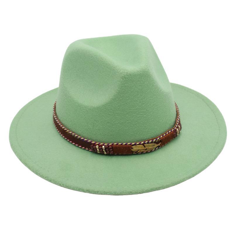 Minority Stage Top Hat Metal Feather Jazz Hat Men'S And Women'S Ethnic Style Felt Hat Tibetan Wool Hat