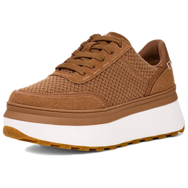 UGG Marlin Series Fabric Cow Split Leather Versatile Comfortable Fashion Low-Top Casual Shoes Women Casual Shoes Chestnut 1170556-CHE