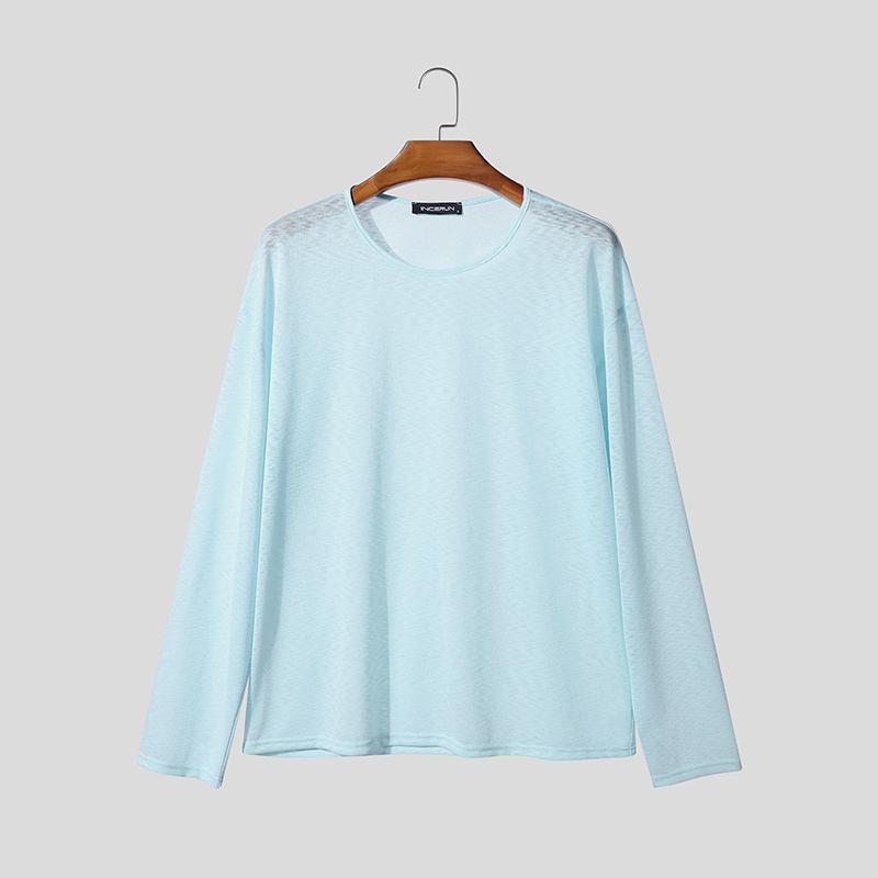 

INCERUN Men Round Neck Long Sleeve Semi-Sheer Casual Loose Tops T-shirts 3XL синий