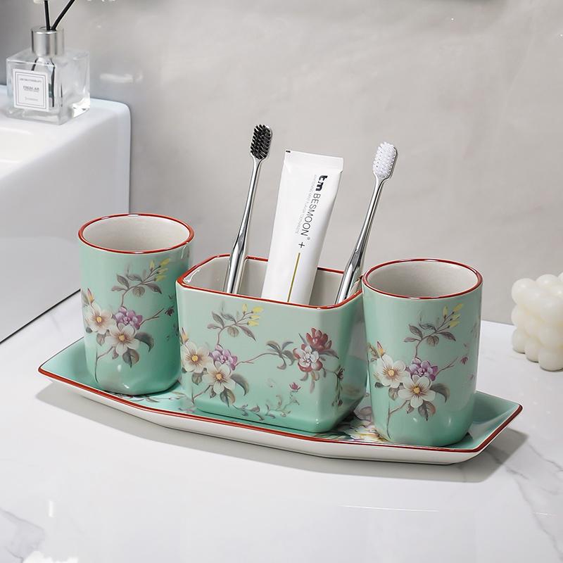 soap dispenser shampoo dispenser High temperature ice crack ceramic mouthwash cup lotion bottle set bathroom mouthwash cup