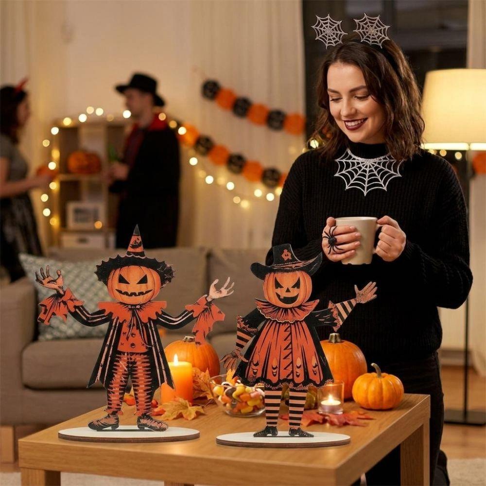 3Pcs Wooden Halloween Pumpkin Ornament 2D Flat Pumpkin Scarecrow Party Sign  Farmhouse Setting