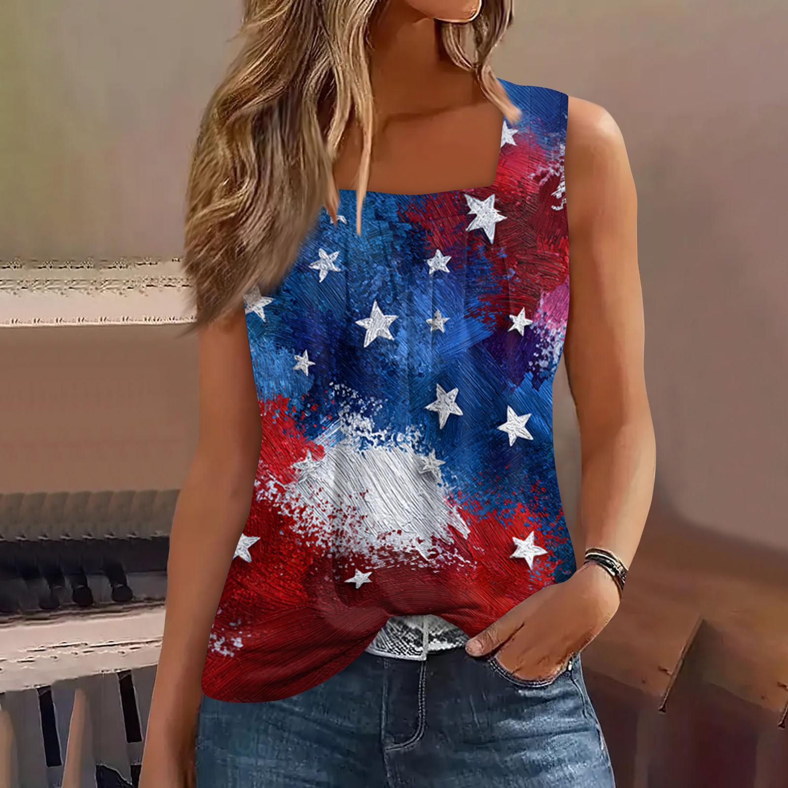 

Women’s Casual Sleeveless Square Neck Tank Top with Printed Pattern Relaxed Fit Suitable for Daily Wear and Outdoor Activities L синий