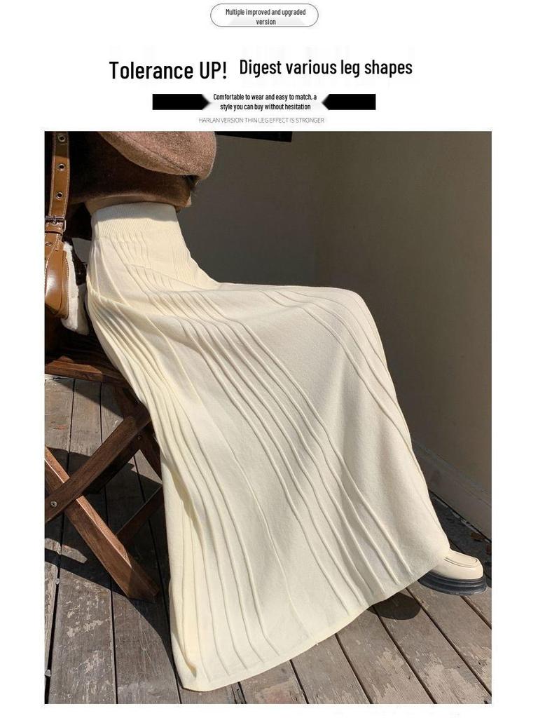 Eleganter Falten-A-Linien-Regenschirmrock mit hoher Taille, französisch-koreanischer Stil, für Herbst & Winter