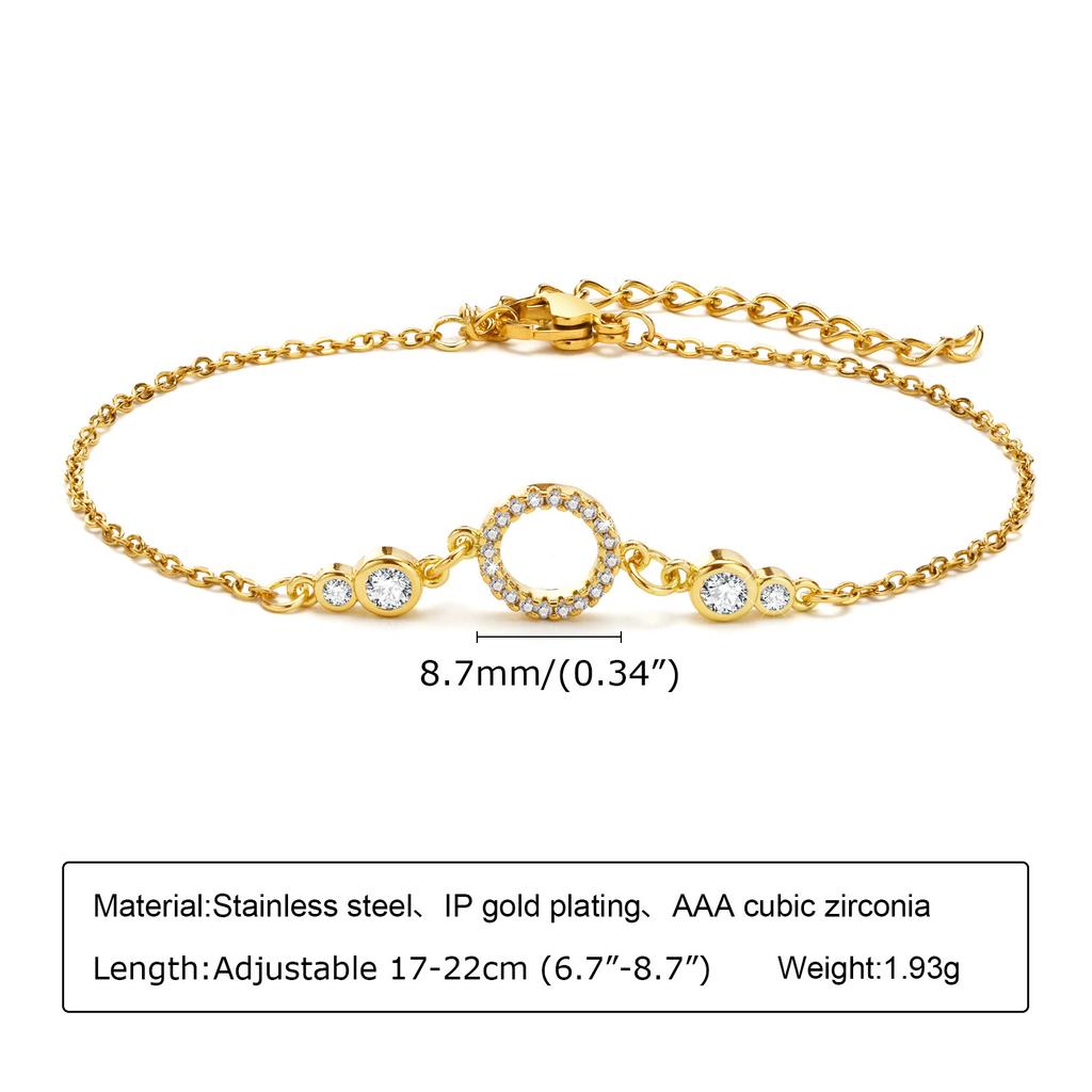 Jewelry, Stainless Steel Zircon Adjustable Bracelet 18K Gold Women'S Jewelry