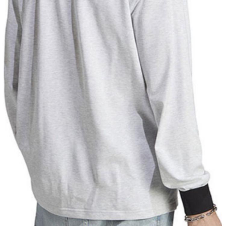 adidas Embroidered Letter Colorblock Loose Long Sleeve Polo Shirt Men Tops Gray IM4585