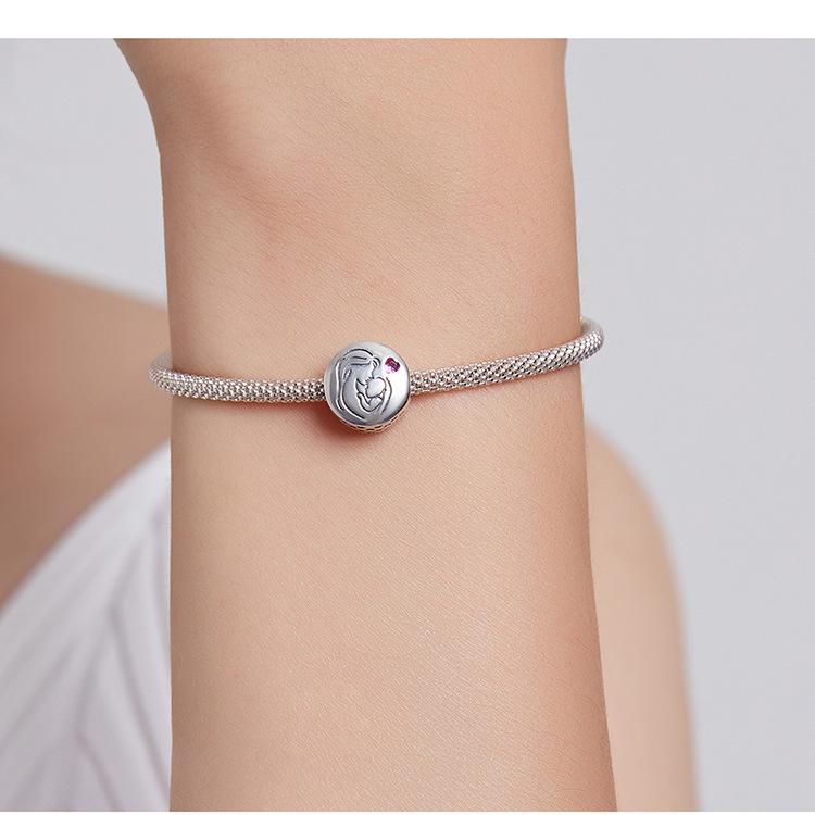 Sterling Silver S925 Heart-Shaped Red Zircon Mother's Love Bracelet BSC493