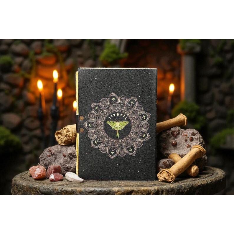 Luna Moth Leather Book of Shadows | Chakra Spell Journal | Leather Witchcraft Grimoire | Witchy Gift | Handmade Notebook