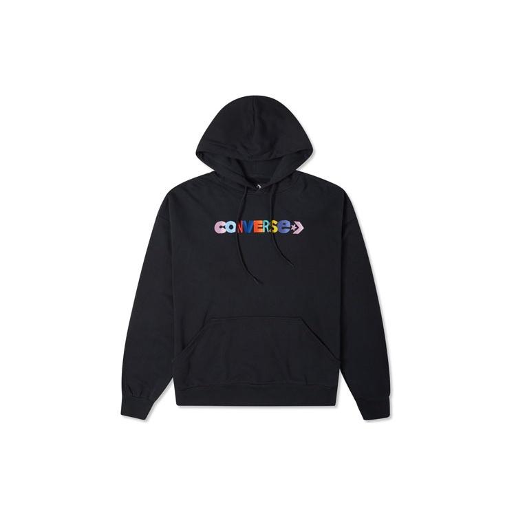 (WMNS) Converse Contrasting Colors Alphabet Embroidered Knit Hoodie Black Women s 10023947-A01 M