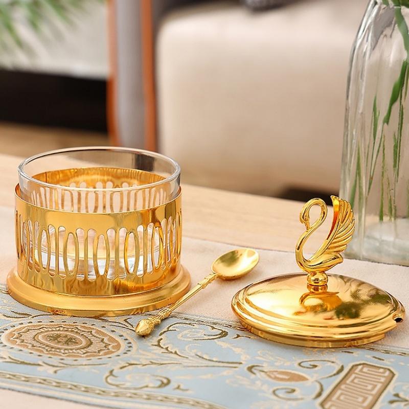 European Style Sugar Bowl Seasoning Jar,Swan Shape Alloy With lid,Coffee Beans Container,Sugar Dairy Storage Pots,Kitchen Tools