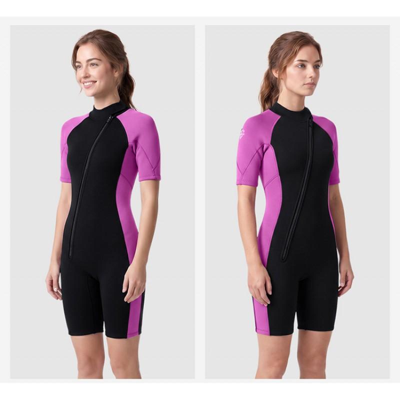 Womens 2mm Short Sleeve Pants Wetsuit Snorkeling Surfing Swimming Jellyfish Protection Warm Chloroprene Neoprene