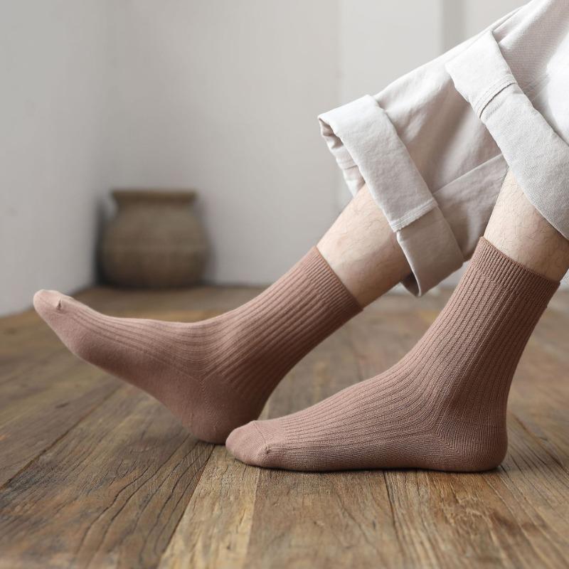 Men's Autumn and Winter New Solid Color All Match Smoke Strip Cotton Business Tube Socks
