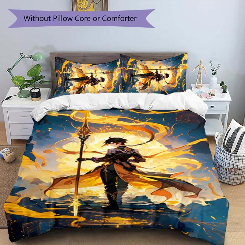 Set Lenzuola 3 Pezzi Personaggi Genshin Impact 3 Fantasie Set Copripiumino include Copripiumino e Federe, Decorazione Camera da Letto Perfetta per Tutte le Stagioni e Regalo