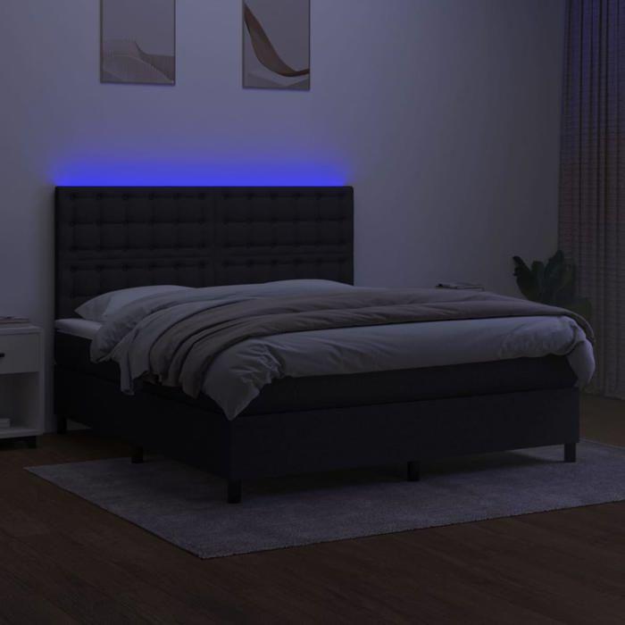 Exclusive House - Bed Slatted Base and Mattress and LED Black 160x200 Cm Fabric