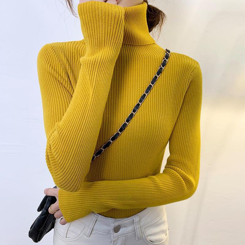 IHUASU Large-sized High-neck Sweater, Women's Autumn and Winter Pullover, Long-sleeved Base Layer, Women's Knitted Sweater