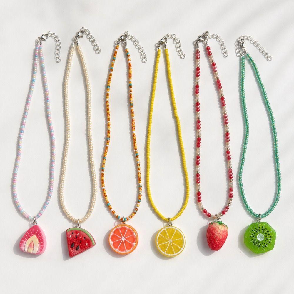 Handmade Fruit Pendant Necklace Bohemian Summer Necklace Cute Handmade Fruit Jewelry  Summer Wear