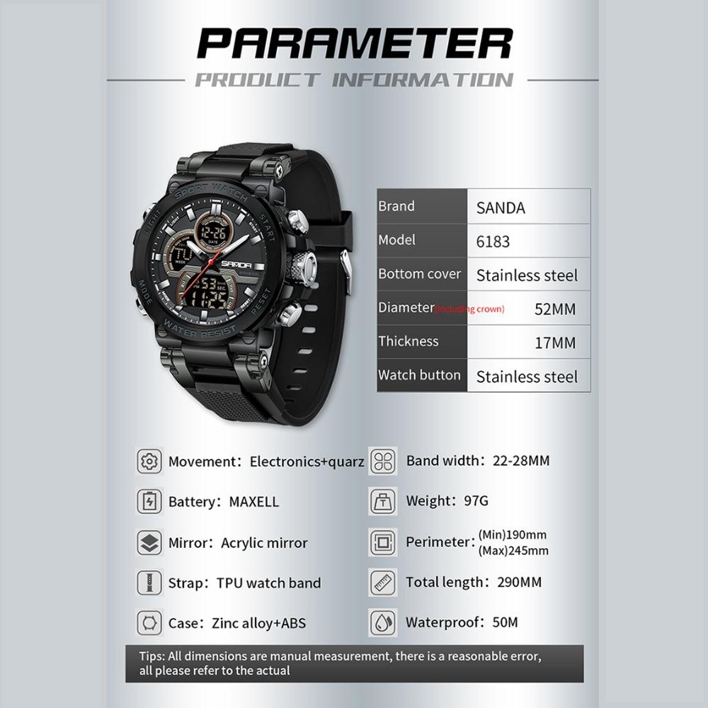 SANDA Watch Cool Trend Multifunctional Sports Waterproof Dual Display Electronic Watch