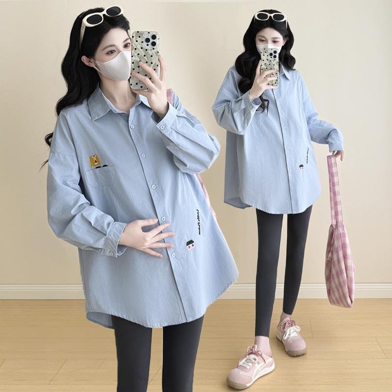 Spring 2026 Korean-Style Embroidered Maternity Shirt M