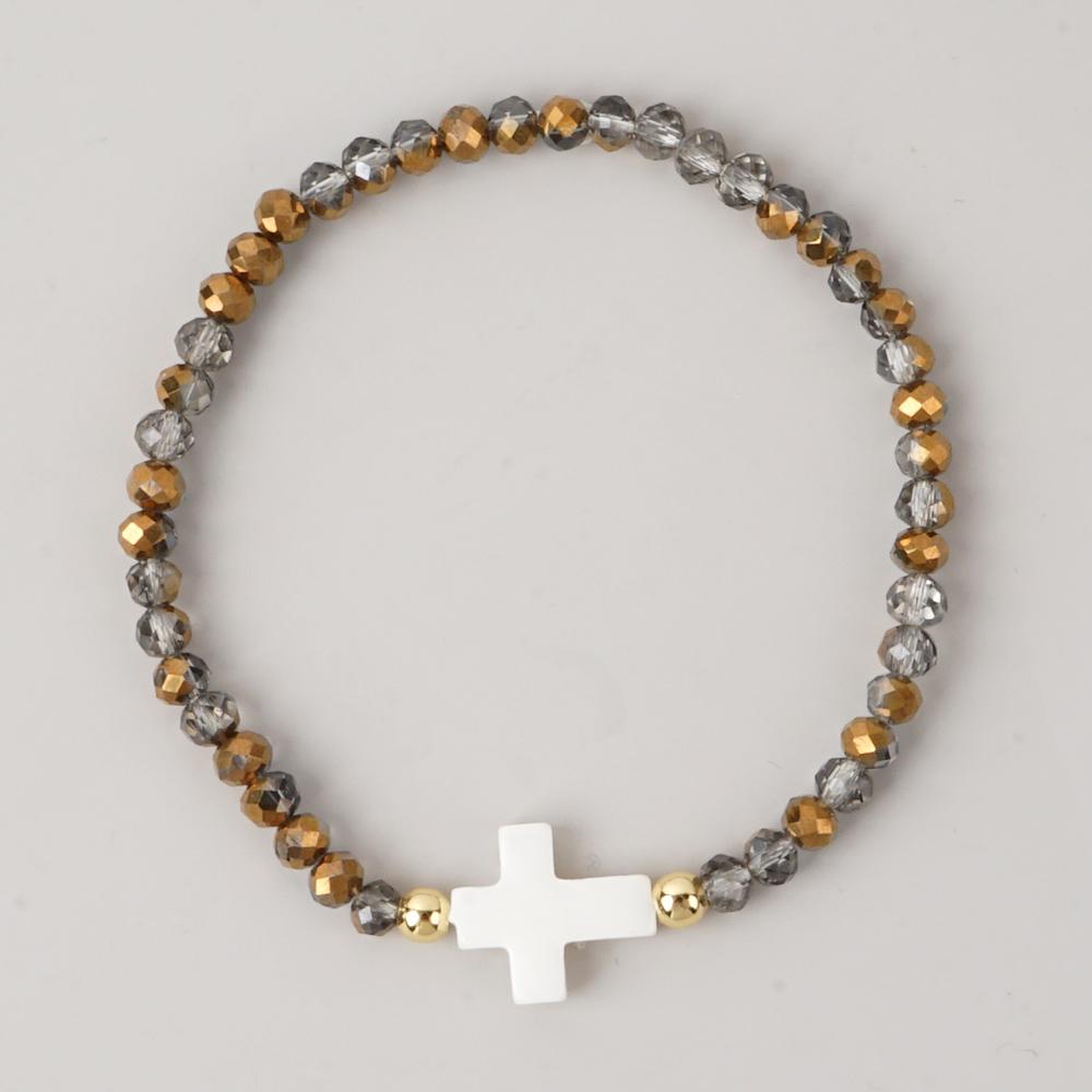 Go2boho Crystal Beaded Bracelets Healing Luck Shell Cross Boho Elastic Stretch Handmade Jewelry For Women Men Fashion Gifts