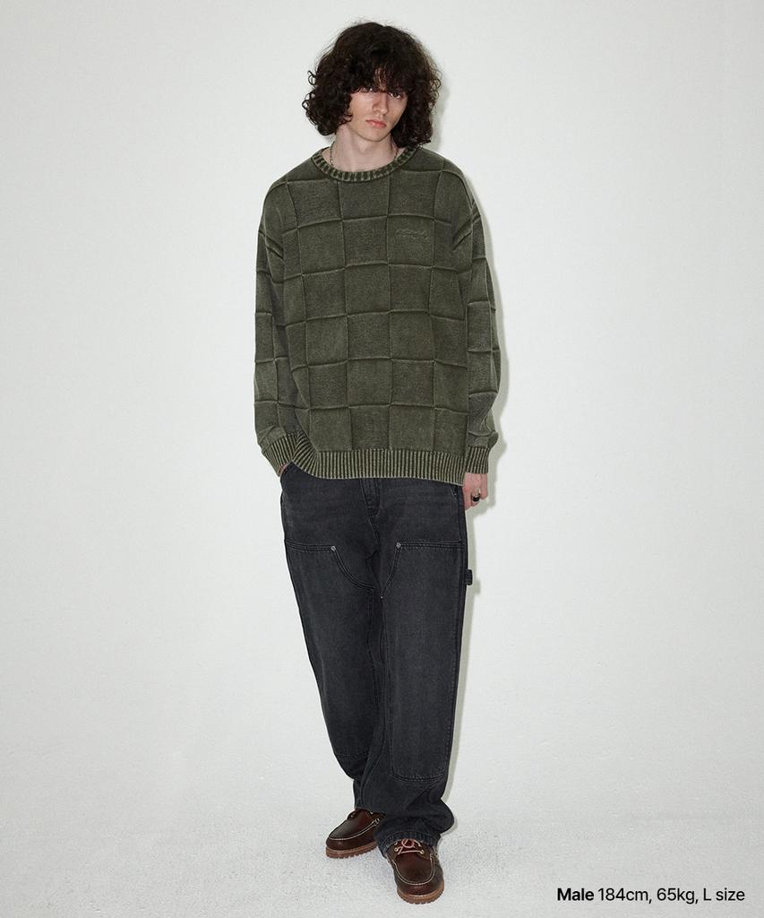 Maha Grid Pigment Checkerboard Knit Sweater Khaki(Mg2Efmk600A)