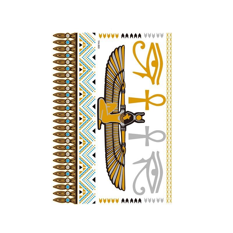 Yh Retro Large Bronzing Tattoo Sticker Waterproof Tattoo Sticker Amazon Set Hot Silver Color Printing Sticker