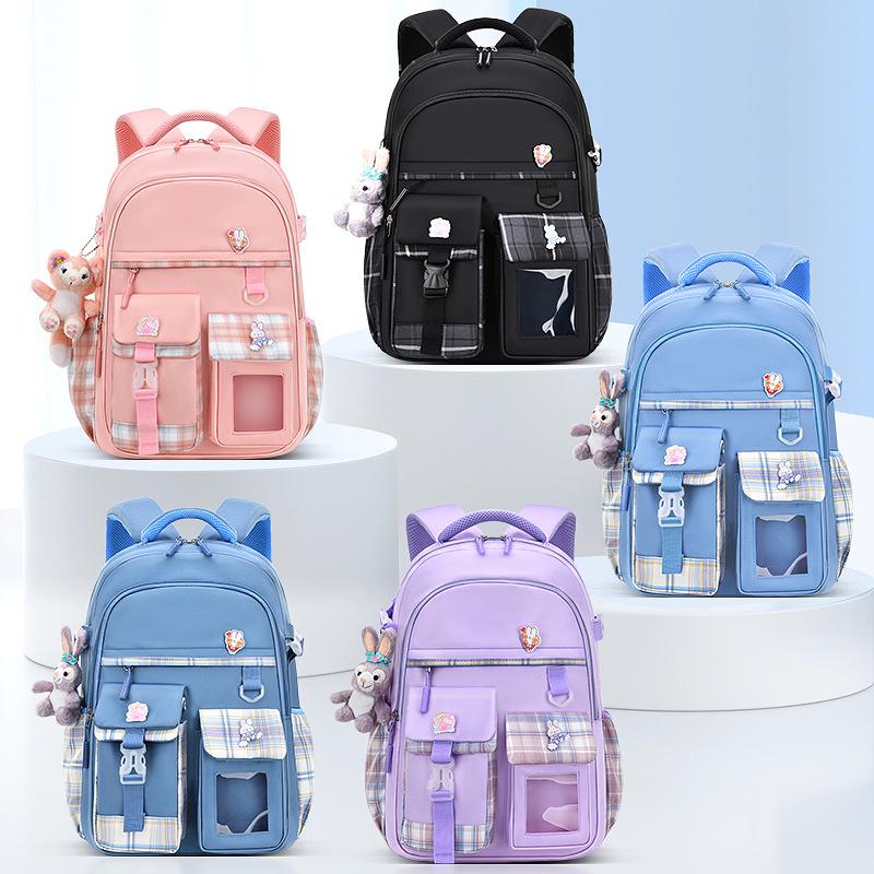 Girls' Trendy Lightweight Backpack: Spine-Protective, Double Shoulder Design for Grades 3-6
