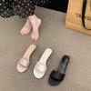 Simple and High-end Satin One-word Cat and Slippers Outer Wear Women's 2025 Summer New Open-toed Stiletto Mid-heeled Sandals