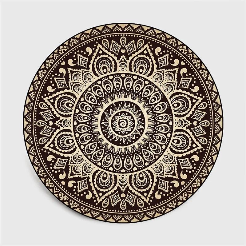 Bohemia Mandala Round Carpet Living Room Geometric Ethnic Flowers Bedroom  Anti-slip Vintage Floor Mat Home Decoration