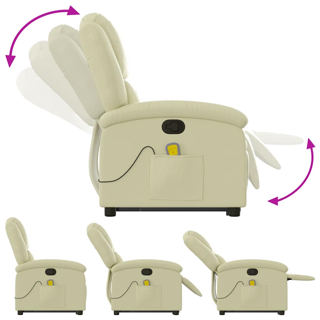 Massage Recliner with Rising Function Cream Genuine Leather