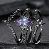 Luxe Mode Set Ring Gun Zwart Ingezette Gekleurde Diamanten Ring Europees en Amerikaans Ins Verlovingssieraden Damesring
