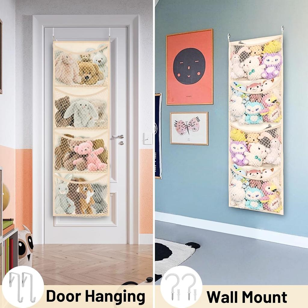Over The Door Stuffed Animal Storage, Cotton Toy Organizer for Storage Plush Toys,Baby Supplies, Stuffed Animal Holder with 4 Large Pockets
