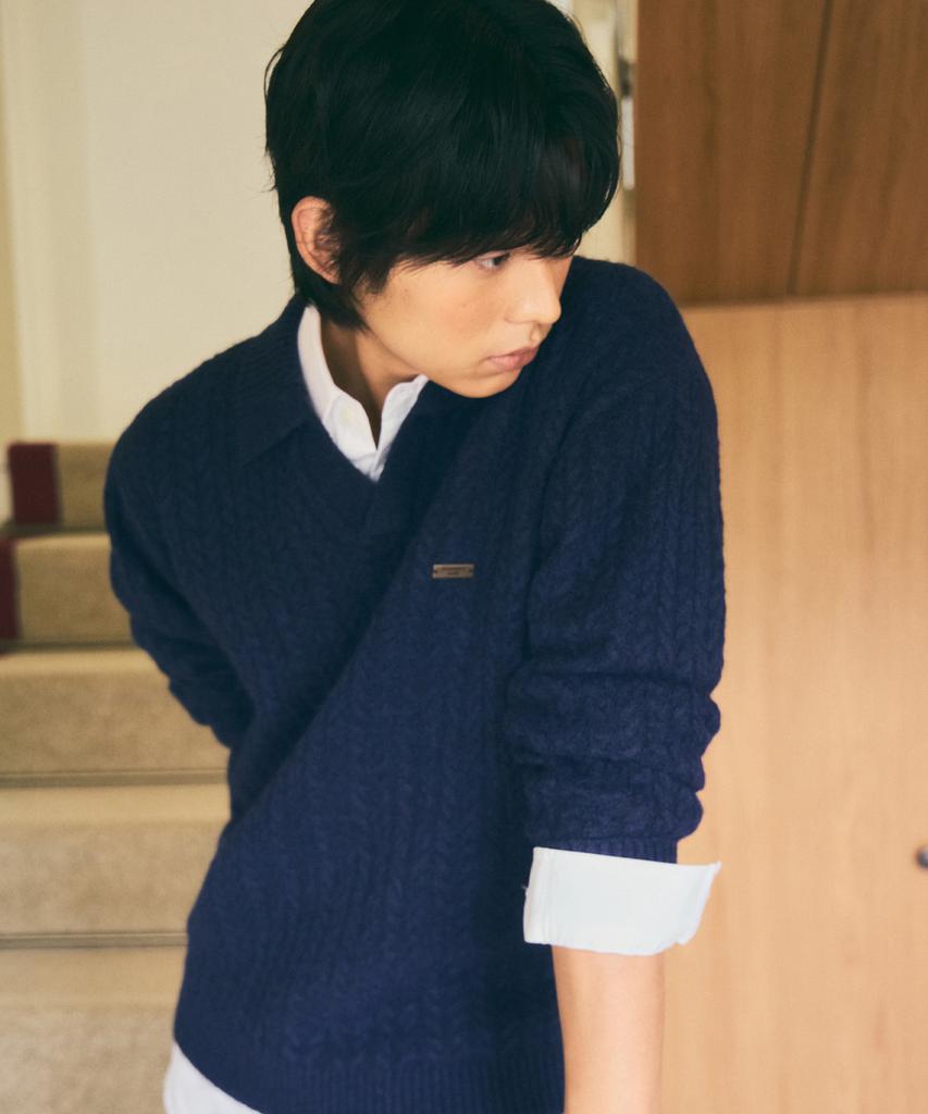 Wednesday Oasis British Cable Open Collar Knit_Navy(Wc25-Kn74)