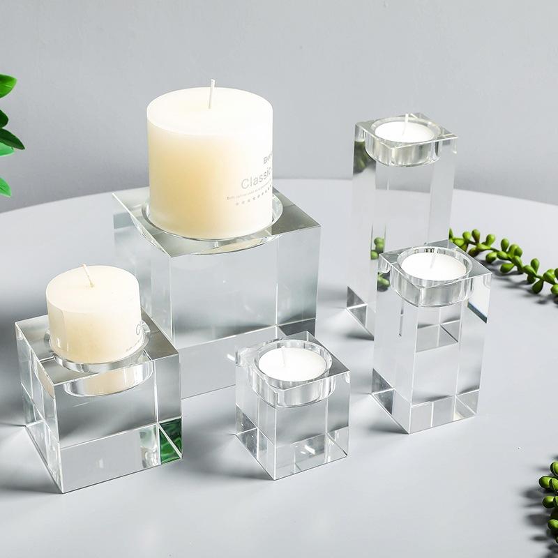 Cheap Crystal Square Pillar Tealight Candle Holder, Home Decoration