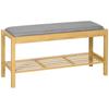 Bamboo Shoe Bench Shoe Rack with Upholstered Seat for 3 Pairs of Shoes with Slatted Shelf 90x30x46cm Natural