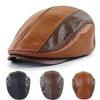 Leather Beret Men's Autumn and Winter Platypus Newspaper Children's Cap Men's Flat Top Gentleman's Plush for Warmth PU Leather Cap Adjustable