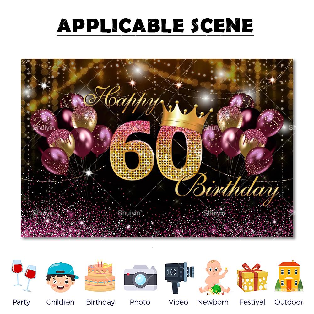60. Geburtstag Hintergrund Frau Mann 60 Jahre Alt Geburtstagsdekorationen Partyzubehör Glitzerballons Sechzig Banner Foto Requisit