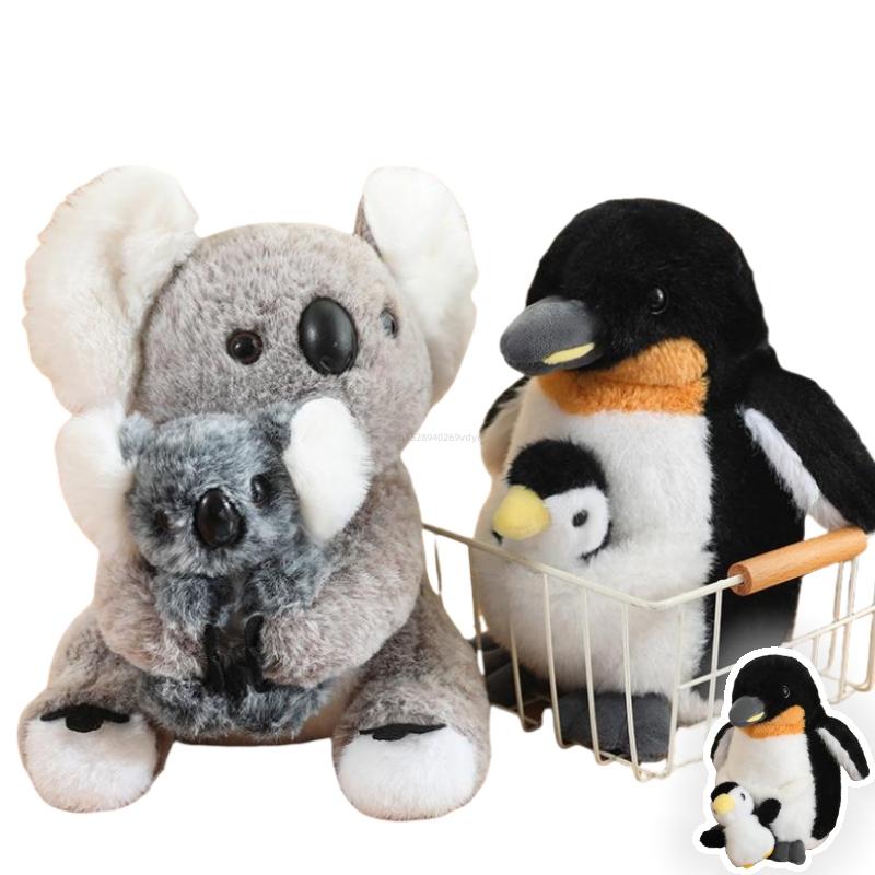 Stuffed Animals Mother and Child Koala Penguin Soft Doll Plush Throw Pillow Home Decoration Birthday Gifts Fir Girls and Boys