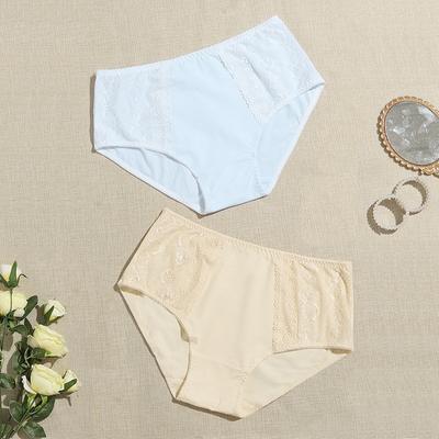 2pcs Plus Size Underwear Lace Cotton Panties Women Briefs 1XL 2XL