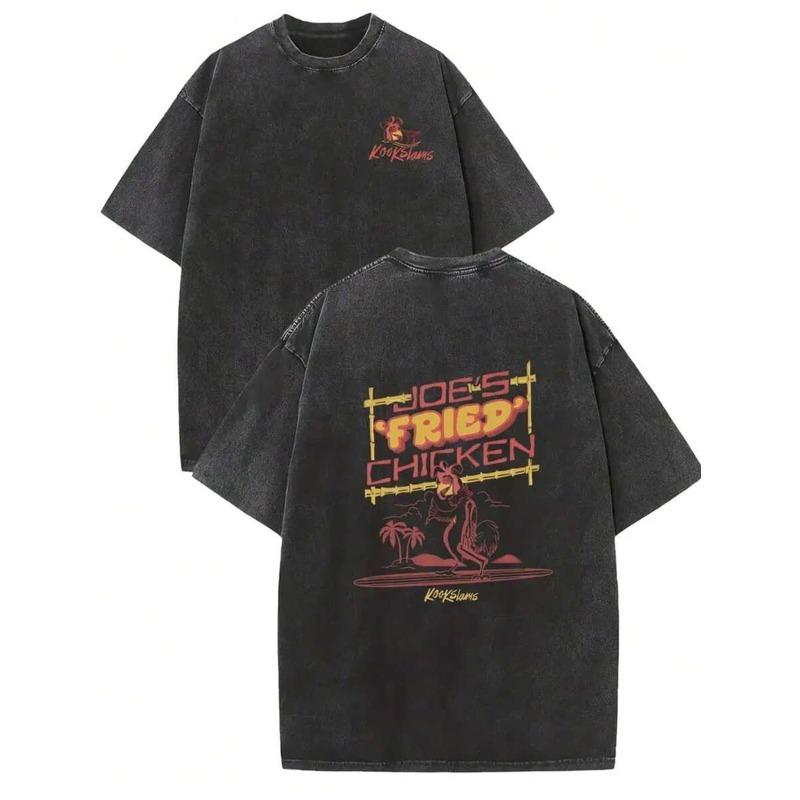 

European Size Retro Street Style T-shirts for Men and Women, Double-sided Print. Creative Graphic Print T-shirts,Drop-shoulder T-shirts,Basic T-shirts S чёрный