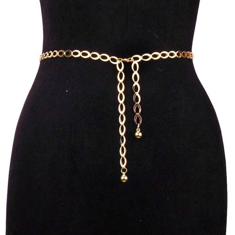 

Metal Waist Chain Silver Gold Color Waist Girdle Retro Chain Belts for Women Dress Style 1-Gold