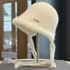 Rough Edge Mixed Color Lace-up Bucket Hat Women's Winter New Cold and Warm Ear Protection Knitted Hat Fashion Temperament Wool Hat