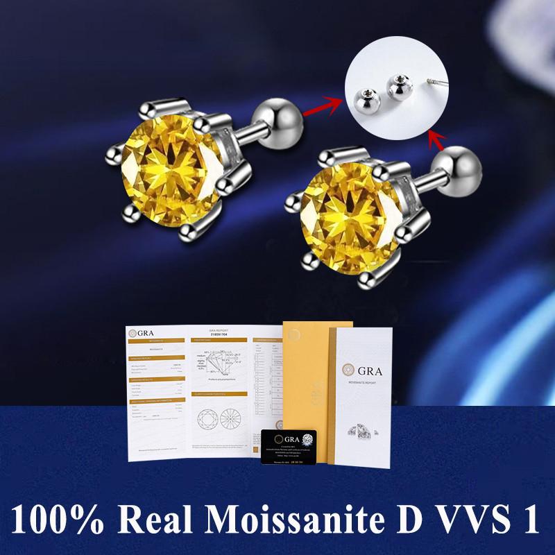 D VVS1 Moissanite Stud Earrings For Women Pass Diamond Tester Pen S925 Platinum Plating Moissanita With 2 GRA Certificates