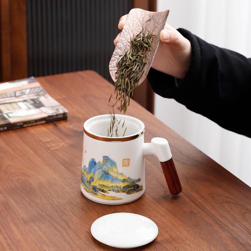 White Porcelain Office Cup Tea Separation Cup With Lid Filter Personal Water Cup Business Gift