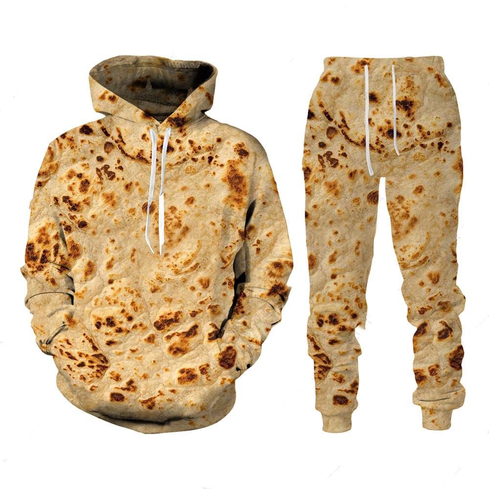 Frühling Herbst Neuheit 3D Pizza Essen Print Trainingsanzüge Herren Hoodie Anzüge Sportbekleidung Set für Männlich Streetwear Herren Sweatpants 2-teiliges Set